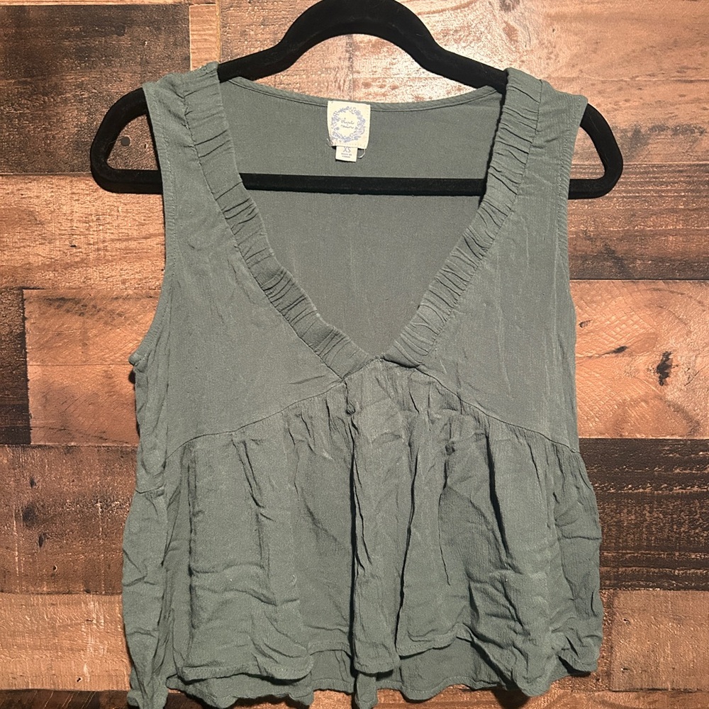 Blue Rain Olive Green Ruffled Tank Top